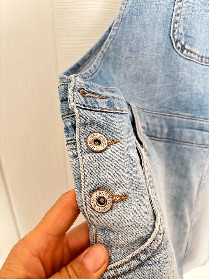 Açık Mavi Denim Mini Salopet mavi marka orijinal - Görsel 4