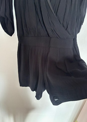 Siyah V Yakalı Mini boy kollu tulum - Görsel 5