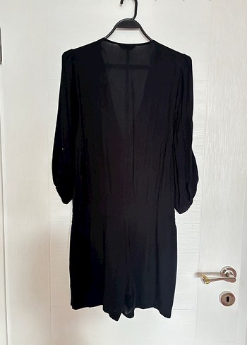 Siyah V Yakalı Mini boy kollu tulum - Görsel 7