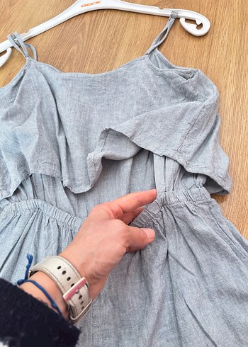 Gri Keten Mini Askılı Tulum - Görsel 6