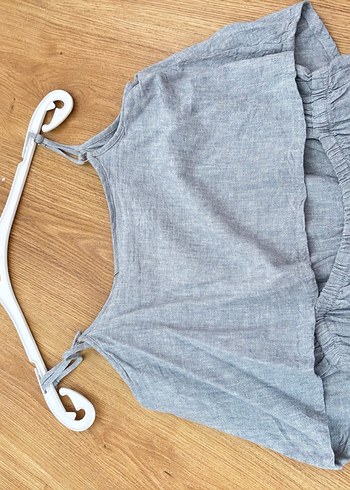 Gri Keten Mini Askılı Tulum - Görsel 7