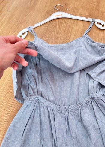 Gri Keten Mini Askılı Tulum - Görsel 5