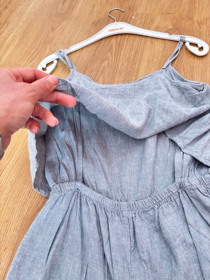 Gri Keten Mini Askılı Tulum - Görsel 5