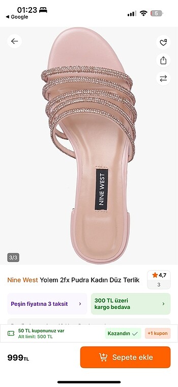 37 Beden pembe Renk tek kalan ürün pudra rengi taşlı nine west
