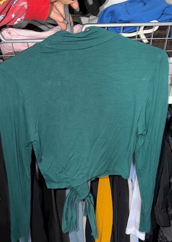 Bağlanalı İp Detaylı Yeşil Balıkçı Yaka Bluz - Görsel 4