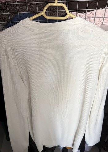 Beyaz Uzun Kollu Salaş Kazak - Görsel 3