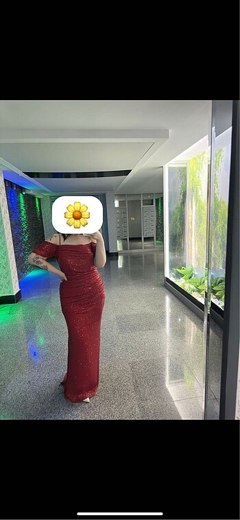 Kırmızı Payetli Uzun Abiye