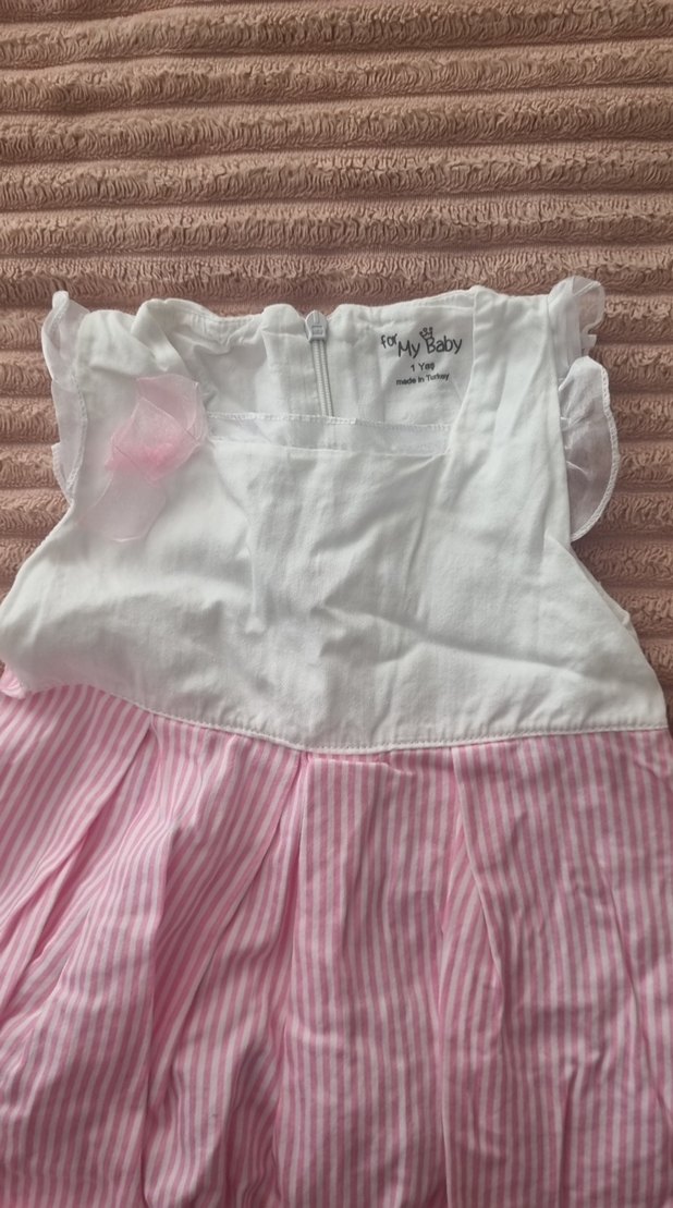 Kolsuz, pilili pembe beyaz kız elbisesi - Görsel 3