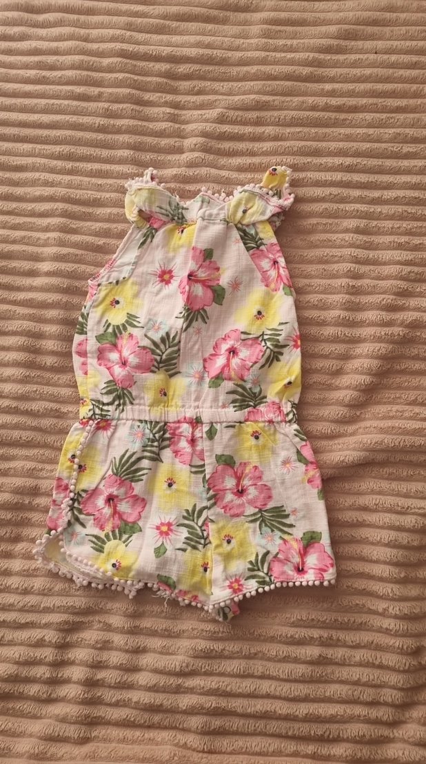 Çiçek Desenli Pembe Fırfırlı Kız Çocuk Tulum - Görsel 2
