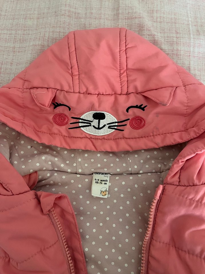 Kız Çocuk Kapüşonlu Fermuarlı Pembe Yelek - Görsel 2