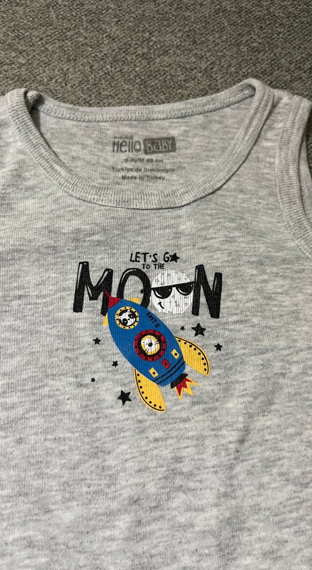 Gri Kolsuz Bebek Body - Ay Baskılı - Görsel 2