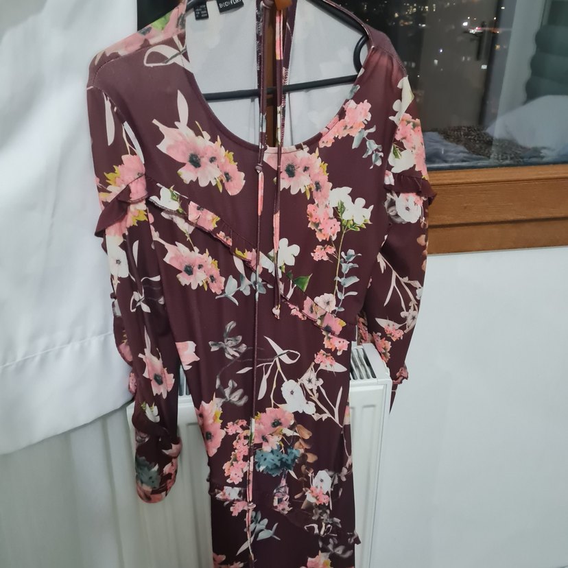 Bordo Çiçekli Uzun Bohem Kadın Elbise - Görsel 2