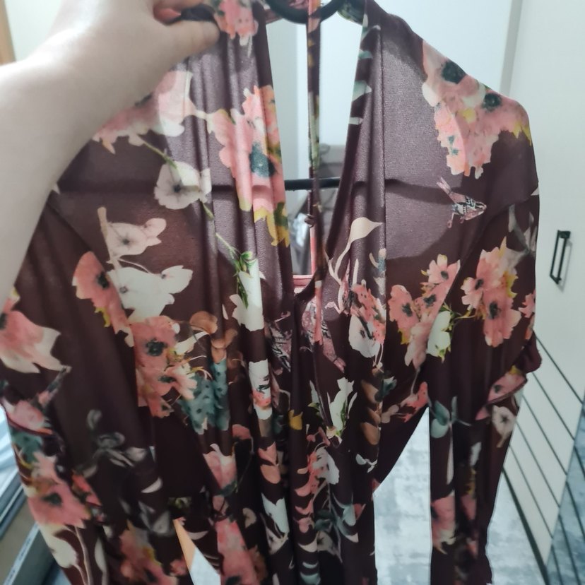 Bordo Çiçekli Uzun Bohem Kadın Elbise - Görsel 3