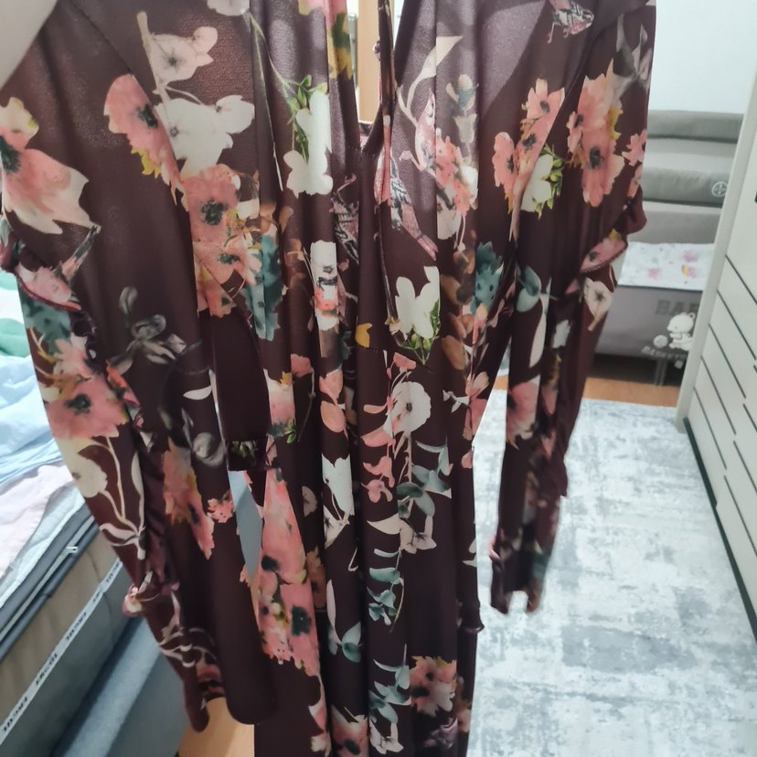 Bordo Çiçekli Uzun Bohem Kadın Elbise - Görsel 4