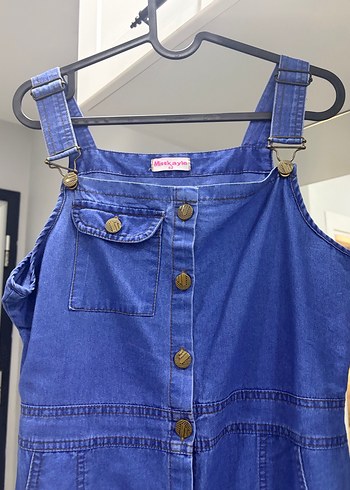 Düğmeli Lacivert Midi Kot Salopet - Görsel 2