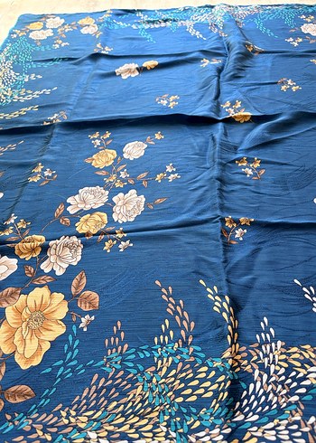 Eşarp Bohem Tarz Koyu Mavi Çiçek Desenli Kadın Şal - Görsel 2