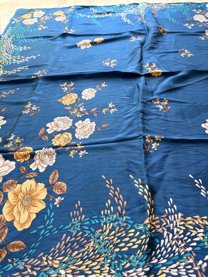 Eşarp Bohem Tarz Koyu Mavi Çiçek Desenli Kadın Şal - Görsel 2