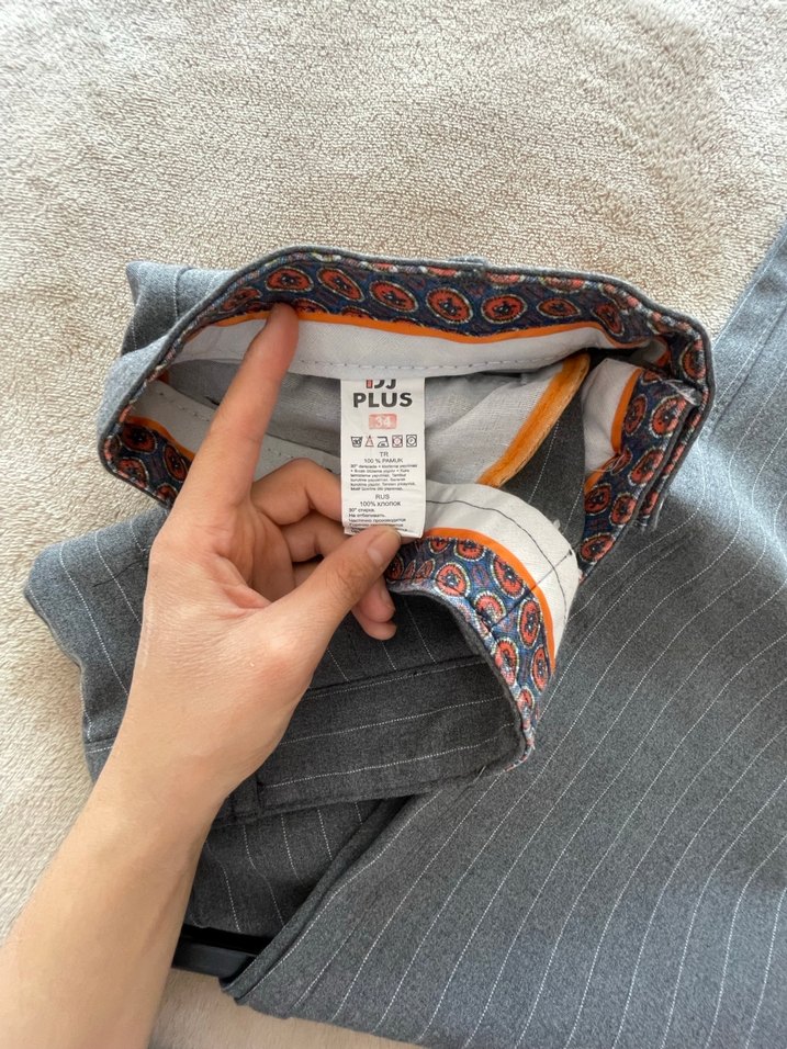 Gri Çizgili Kumaş Kadın Pantolon - Görsel 2