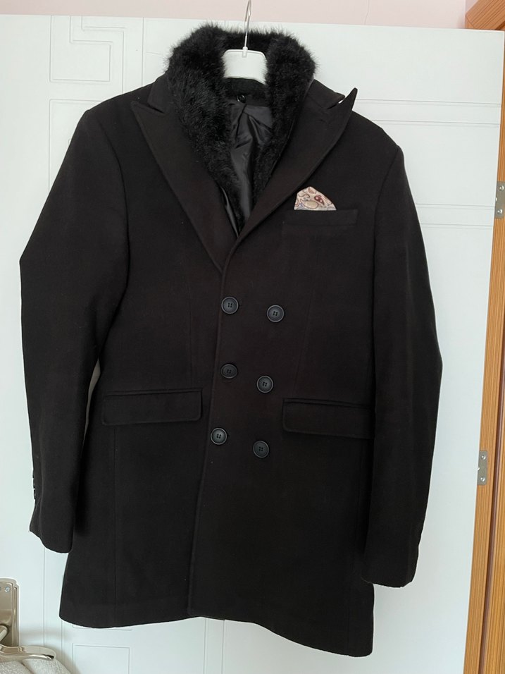 Düğmeli Siyah Erkek Midi Kaban - Görsel 2