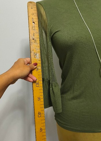 s Beden haki Renk Zincir Detaylı Haki Kadın Triko Bluz