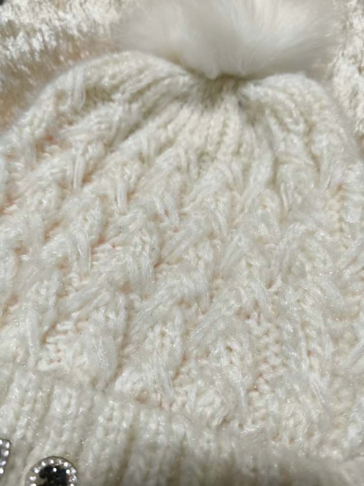 Beyaz Örgü Kadın Bere Pomponlu - Görsel 3