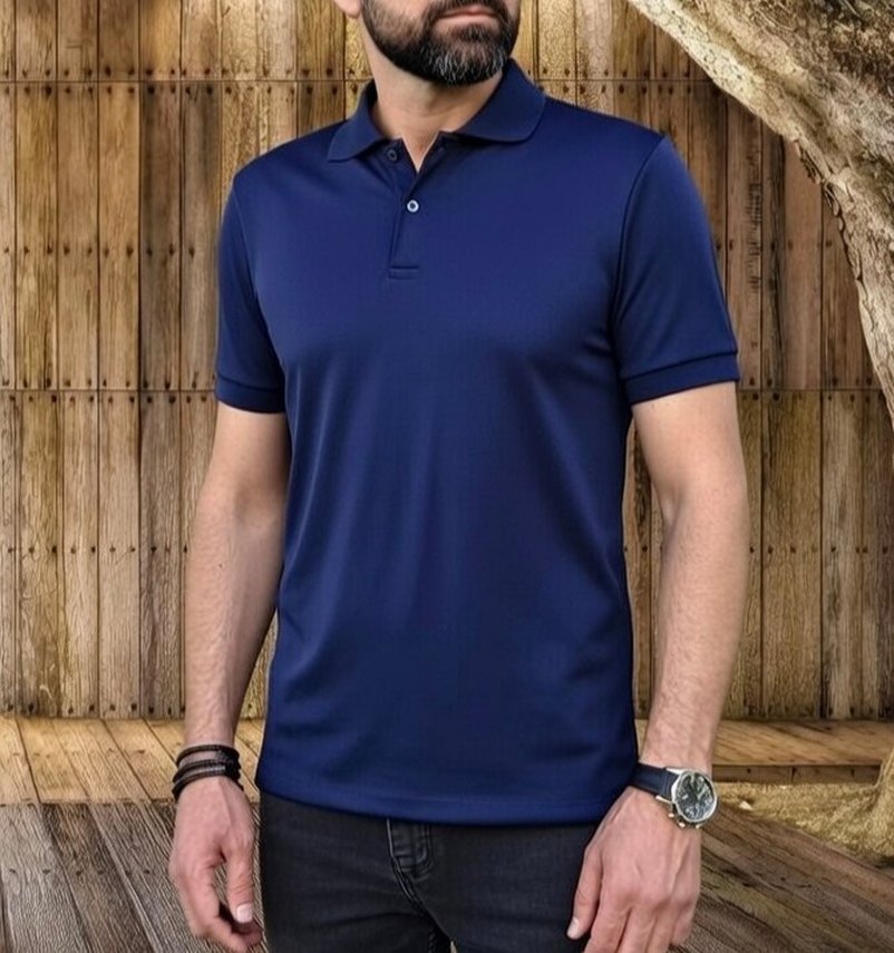 Erkek Lacivert Polo Yaka Kısa Kollu Tişört - Görsel 5