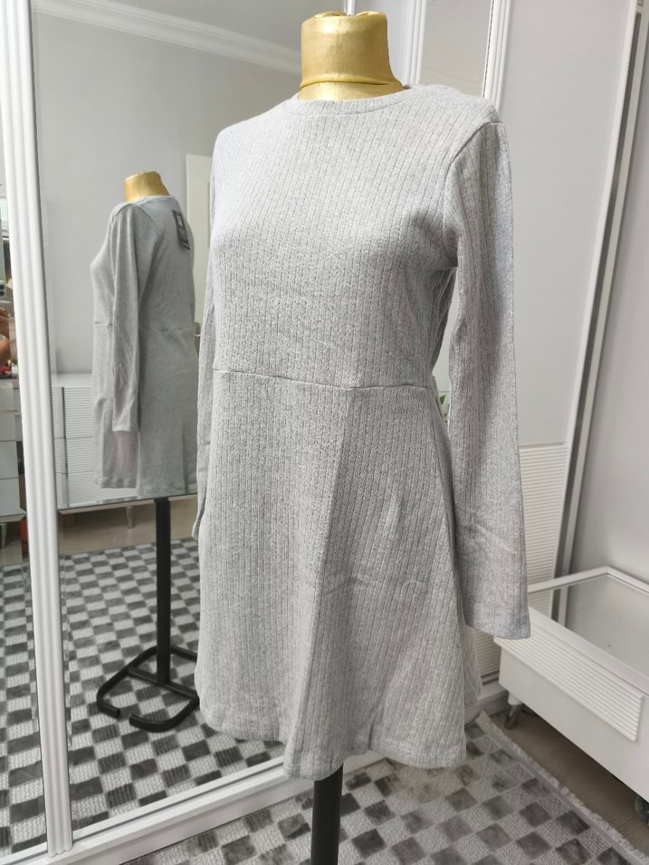 Gri Kadın Triko Midi Elbise - Görsel 2