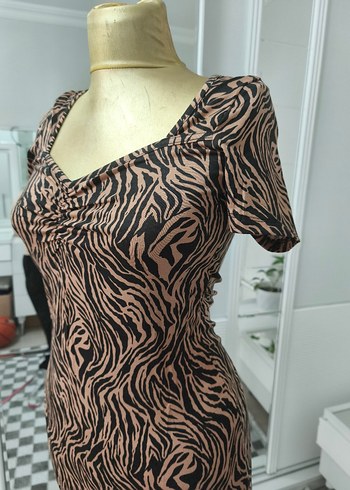 Kahverengi Zebra Desenli elbise - Görsel 2