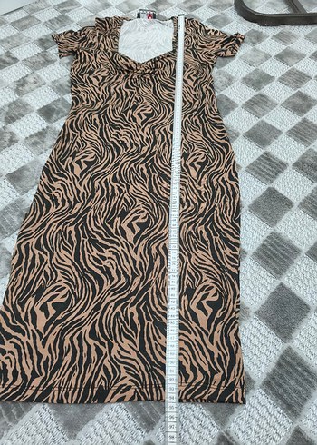 Kahverengi Zebra Desenli elbise - Görsel 5