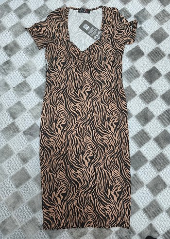 Kahverengi Zebra Desenli elbise - Görsel 3