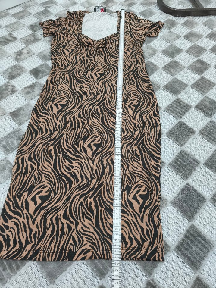 Kahverengi Zebra Desenli elbise - Görsel 5