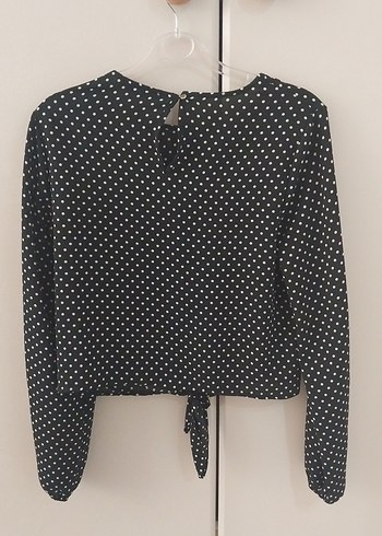 Siyah Puantiyeli Bağlamalı Uzun Kollu Bluz - Görsel 2