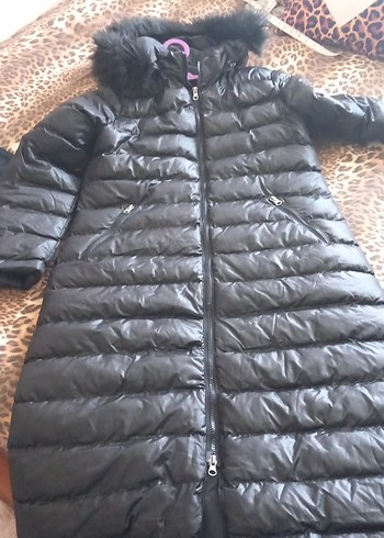 Uzun Siyah Kadın Kışlık Mont - Görsel 5