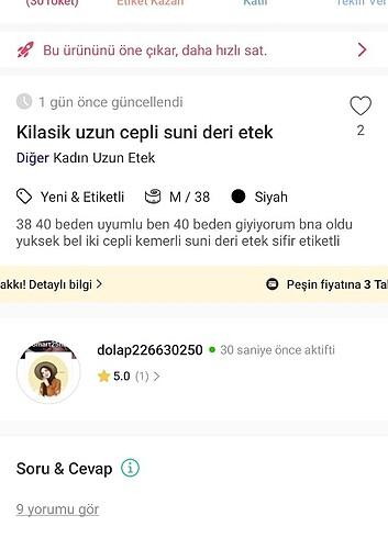 38 Beden Deri etek