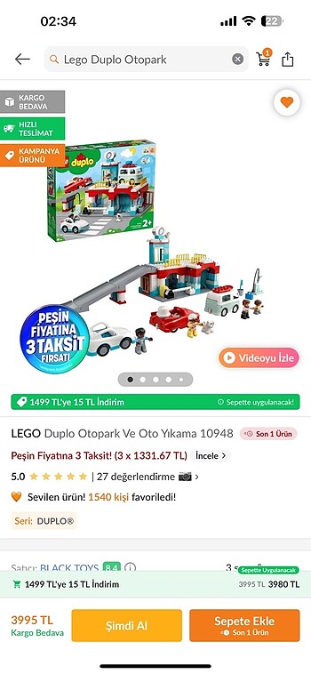 Lego duplo otopark ve oto yıkama 10948