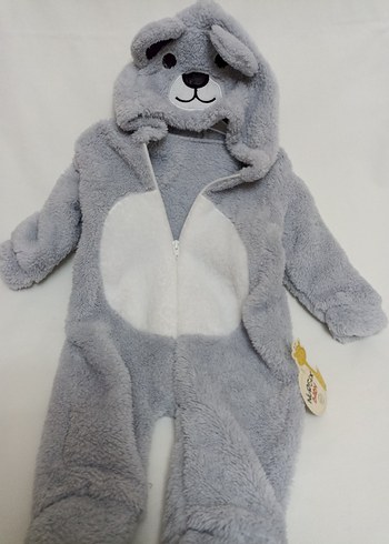 Gri Peluş Köpek Tulumu Nakışlı - Görsel 2