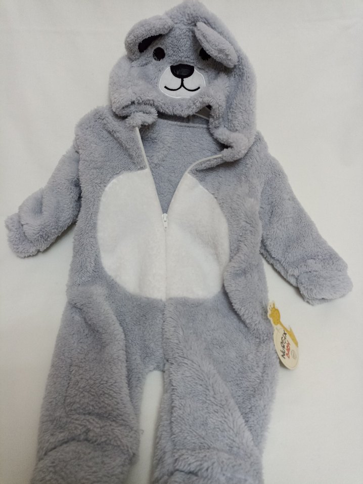 Gri Peluş Köpek Tulumu Nakışlı - Görsel 2