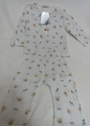 Bebek Kız Baskılı Uzun Kollu Düğmeli Takım - Görsel 2