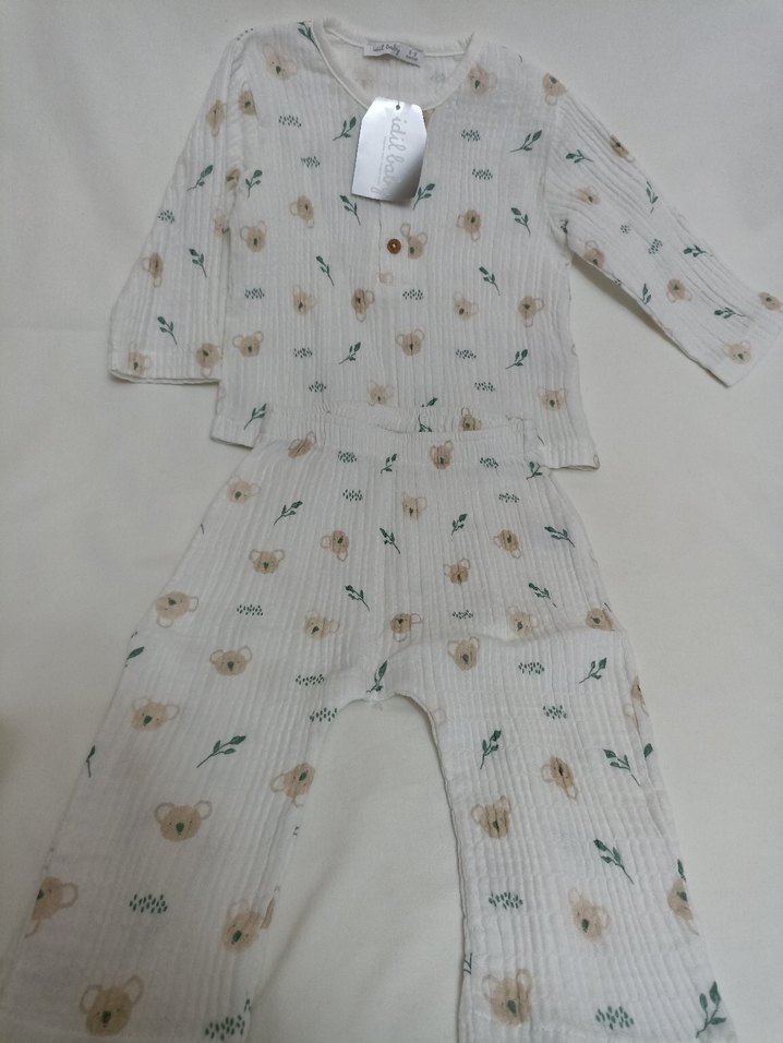 Bebek Kız Baskılı Uzun Kollu Düğmeli Takım - Görsel 2