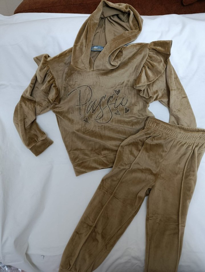 Kızlar için kahve Bol Kesim Kadife Eşofman Takımı - Görsel 2