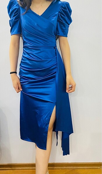 Zara Saks Mavisi Elbise