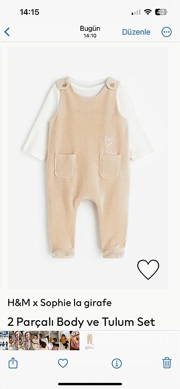 6 Ay Beden camel Renk H&M Bebek Tulum Set