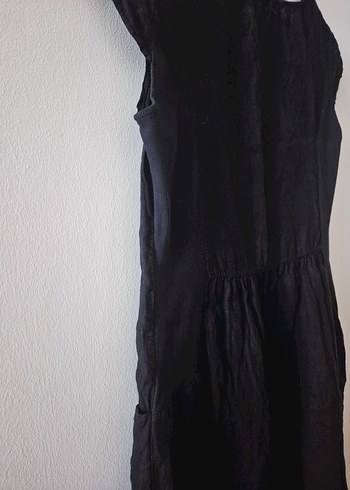 Diğer Siyah Keten Midi Elbise