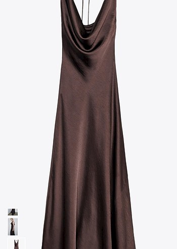 Zara Kahverengi midi Saten Elbise