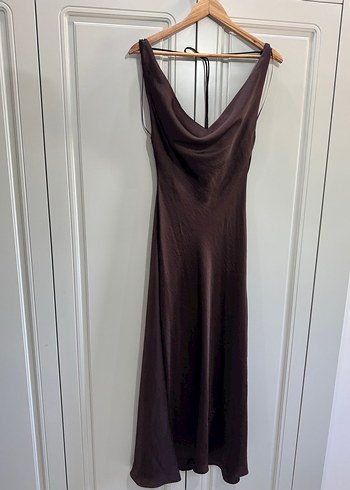 Zara Zara Kahverengi midi Saten Elbise
