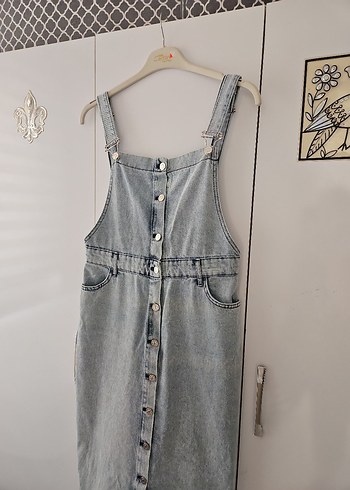 l Beden Kadın Düğmeli Kolsuz Denim salopet elbise