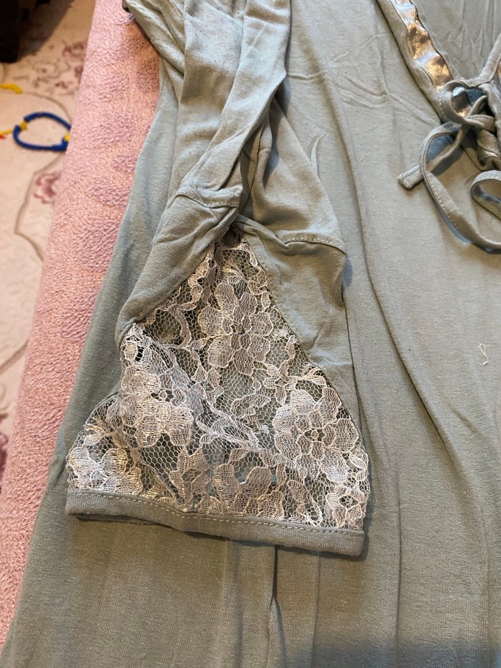 Yeşil V Yaka Kısa Kollu Hamile pijama takımı - Görsel 4