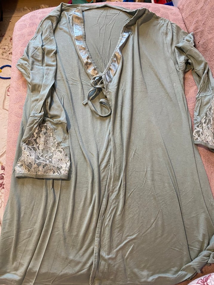 Yeşil V Yaka Kısa Kollu Hamile pijama takımı - Görsel 3