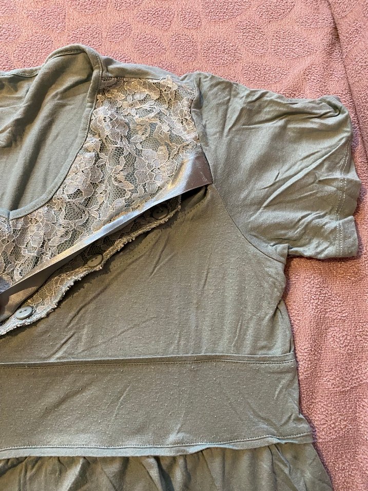 Yeşil V Yaka Kısa Kollu Hamile pijama takımı - Görsel 2