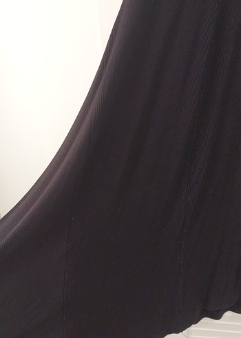 Drapeli Siyah Kolsuz Uzun Keten Elbise - Görsel 3